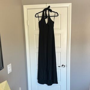 BCBG Elegant Black Satin Halter Maxi Dress